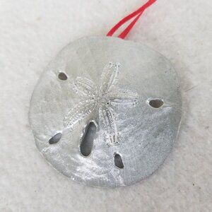 Sand Dollar Ornament Metal holiday Christmas Beach seaside nautical Silver
